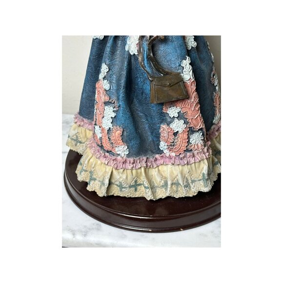 Vintage Victorian lady Porcelain Figurine With Floral Dress & Hat On Wooden Base - Picture 11 of 11